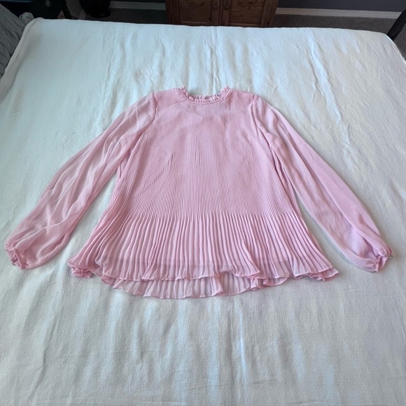Calvin Klein NWT Pink Pleated Chiffon Sheer Sleeve Women’s Blouse Size Large - Picture 5 of 12